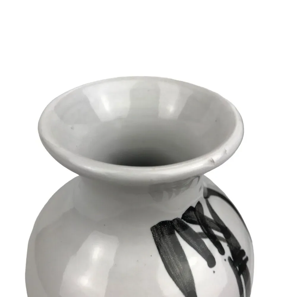Jasco 6'' Bud Vase Bamboo Motif White Black Painted Made in Taiwan